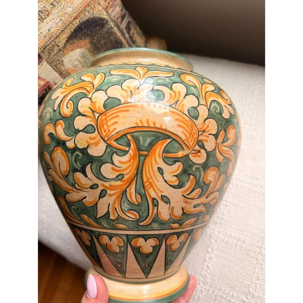 Vintage Magnanelli Gubbio Italian Majolica Lidded Ginger Jar | Hand Painted Cera